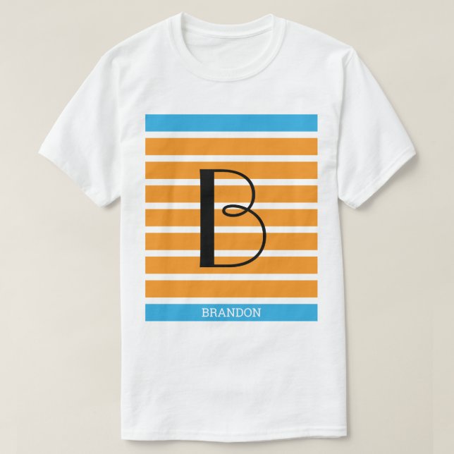 9 Stripes Orange Blue Monogram Personalized T-Shirt (Design Front)