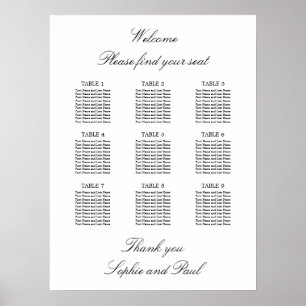 9 Table Elegant Minimalist Seating Chart