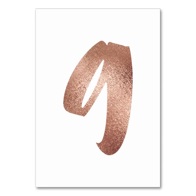 9 Table  Number White Metallic Pink Rose Gold Table Number (Front)