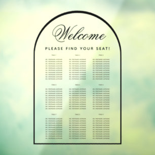 9 Table Seating Chart - Transparent Modern Arch Window Cling