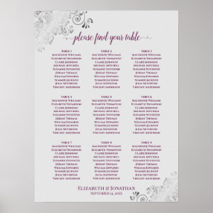 9 Table Wedding Seating Chart Cassis Purple & Grey