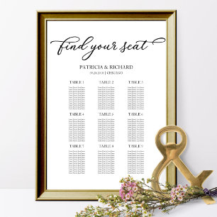 9 Table Wedding Seating Chart Chic Navy Script