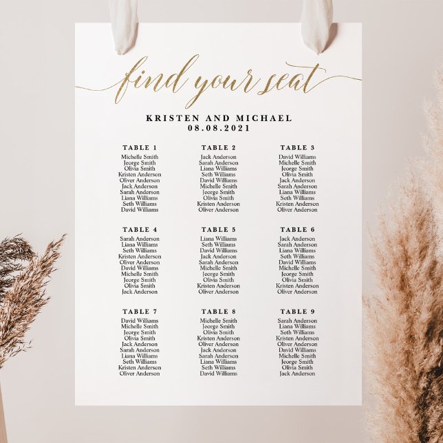 9 Tables 90 Guests Find Your Seat Seating Chart (Creator Uploaded)