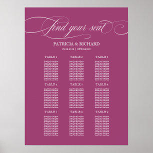9 Tables Cassis Elegant Wedding Seating Chart