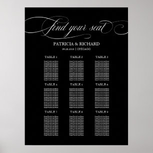 9 Tables Wedding Seating Chart Board Black