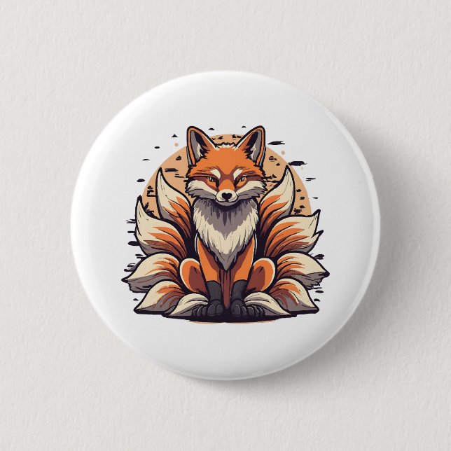 9 Tailed Fox Spirt 2 Inch Round Button (Front)