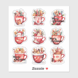 9 Tasses de Noël Autocollant Vinyle sur Mesure