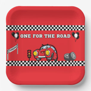 9 X9 SQUARE RED, BLACK RACE CAR BOYS 1ST BIRTHDAY  PAPER PLATE