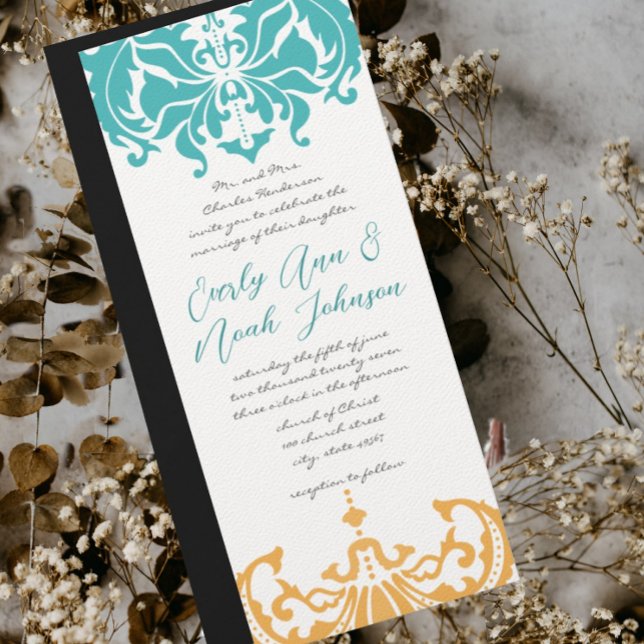 9 x 4 Spring Wedding Colours Floral Damask Invitation (Creator Uploaded)