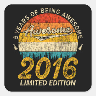 9 Year Old 2016 Retro Awesome 9th Birthday Gift Square Sticker