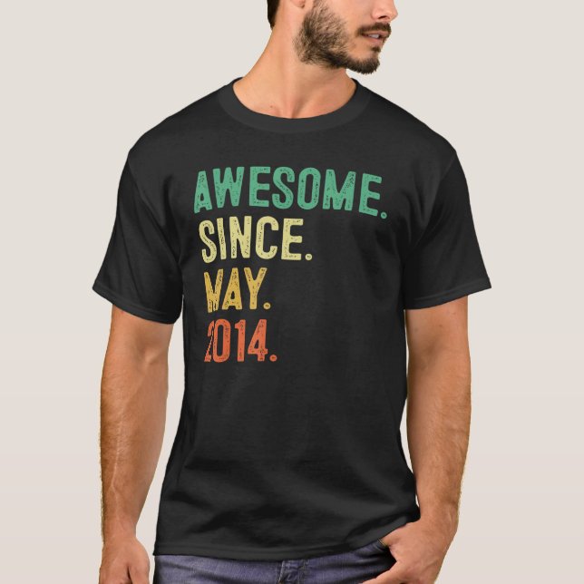9 Year Old  Awesome Since May 2014 9th Birthday Bo T-Shirt (Front)
