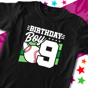 9 Year Old Baseball Party Theme 9th Birthday Boy T-Shirt
