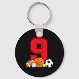 9 Year Old Basketball Football Baseball Soccer Bir Keychain