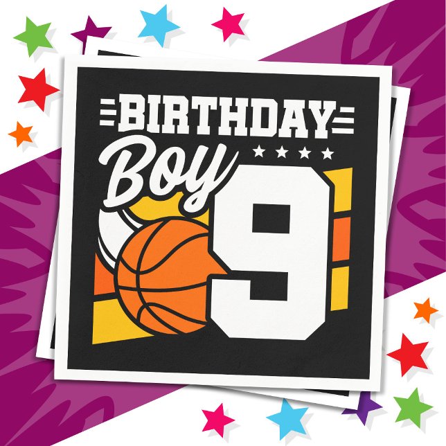 9 Year Old Basketball Party Theme 9th Birthday Boy Napkin (Creator Uploaded)