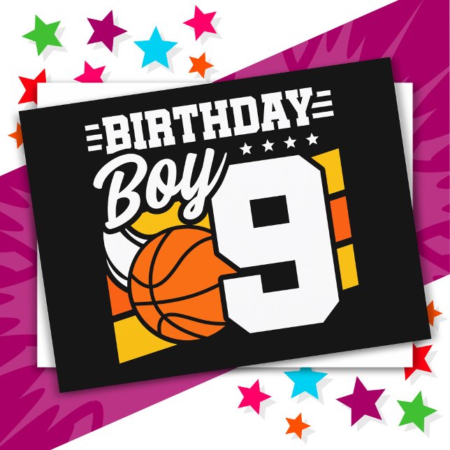 9 Year Old Basketball Party Theme 9th Birthday Boy Postcard (Creator Uploaded)