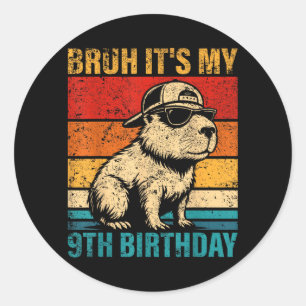 9 Year Old Birthday Boy Capybara Bruh 9th Birthday Classic Round Sticker