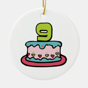 9 Year Old Birthday Cake Ceramic Ornament