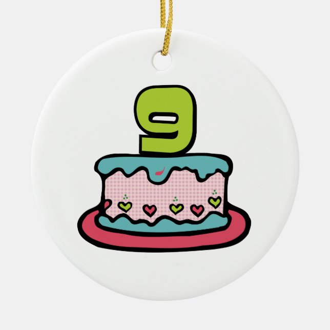 9 Year Old Birthday Cake Ceramic Ornament (Front)
