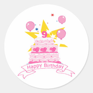 9 Year Old Birthday Cake Classic Round Sticker