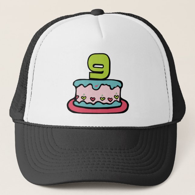 9 Year Old Birthday Cake Trucker Hat (Front)