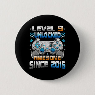 9 Year Old Birthday Kids Boy Gamer 9 Yr Level 9 Un 2 Inch Round Button