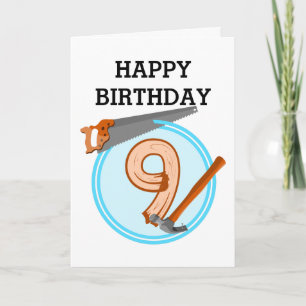 9 year old boy builder tools birthday design card