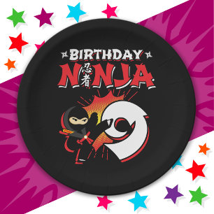 9 Year Old Comic Book Style Ninja 9th Birthday Paper Plate