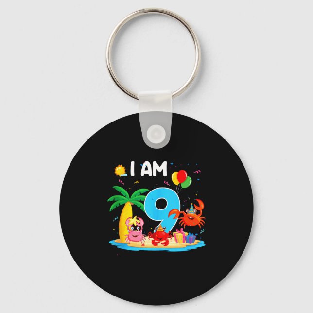 9 year old crab lover 9th crab theme beach summer keychain (Front)