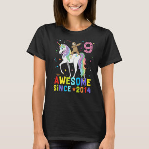 9 Year Old Dab Sloth Riding Unicorn 2014 9th Birth T-Shirt