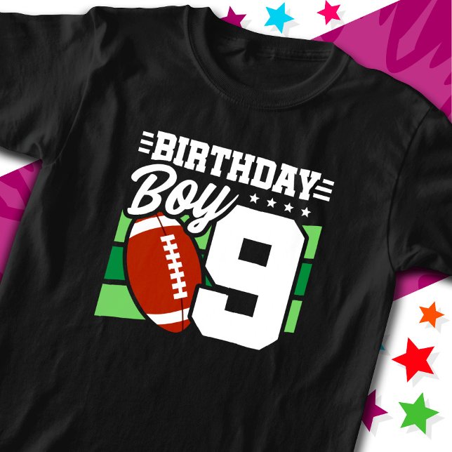 9 Year Old Football Party Theme 9th Birthday Boy T-Shirt (Creator Uploaded)