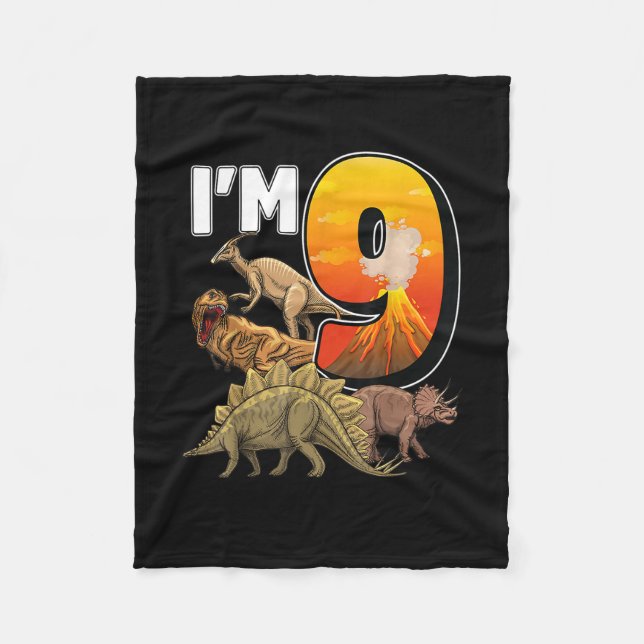 9 Year Old Gifts 9th Birthday Boy Rawr I'm 9 T Rex Fleece Blanket (Front)