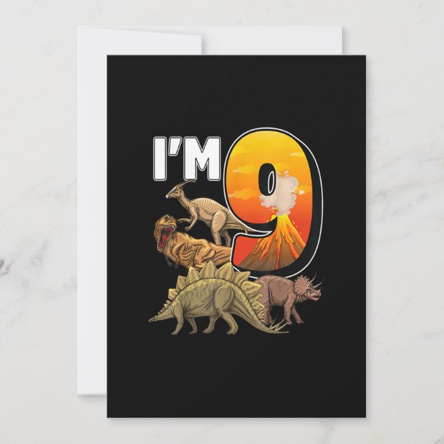 9 Year Old Gifts 9th Birthday Boy Rawr I'm 9 T Rex Invitation (Front)