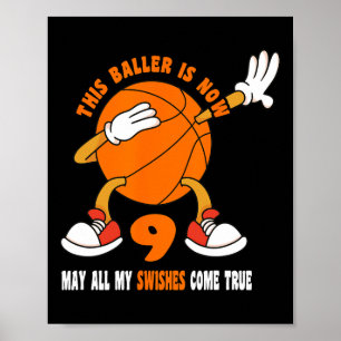 9 Year Old Happy 9th Birthday Basketball 9th Birth Poster