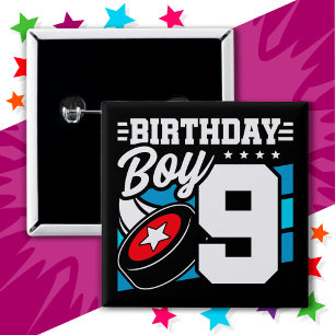 9 Year Old Hockey Party Theme 9th Birthday Boy 2 Inch Square Button