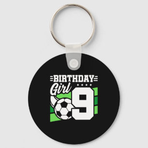 9 Year Old Soccer Football Party 9th Birthday Girl Keychain