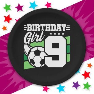 9 Year Old Soccer Football Party 9th Birthday Girl Paper Plate