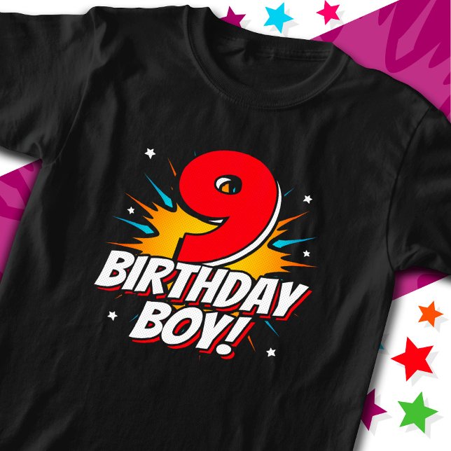 9 Year Old Superhero Birthday Boy 9th Birthday T-Shirt (Creator Uploaded)