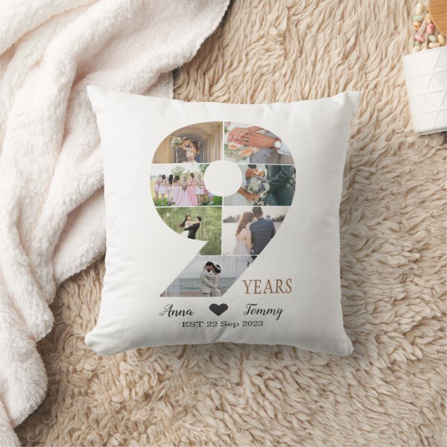 9 Year Wedding Anniversary Throw Pillow (Blanket)