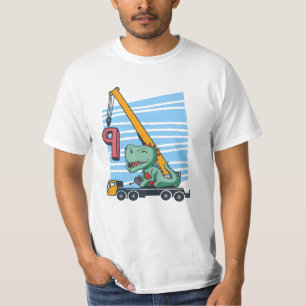 9 years 9th Birthday Mobile Crane Dinosaur T-Shirt