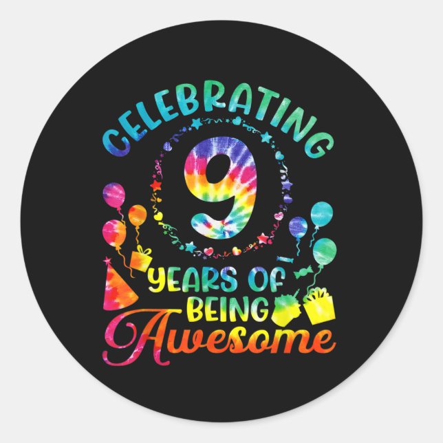 9 Years of Being Awesome 9th Birthday Gift Classic Round Sticker (Front)