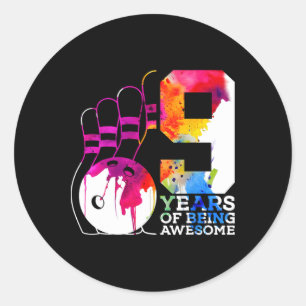 9 Years Of Being Awesome Bowling 9th Birthday Classic Round Sticker