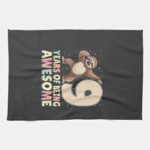 9 Years Of Being Awesome Dabbing Sloth 9th Birthda Kitchen Towel