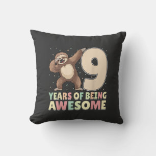 9 Years Of Being Awesome Dabbing Sloth 9th Birthda Throw Pillow
