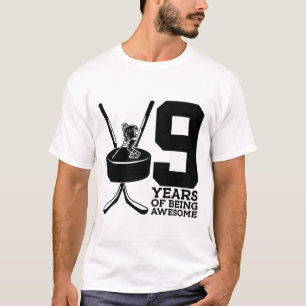 9 Years Of Being Awesome Ice Hockey 9th Birthday  T-Shirt