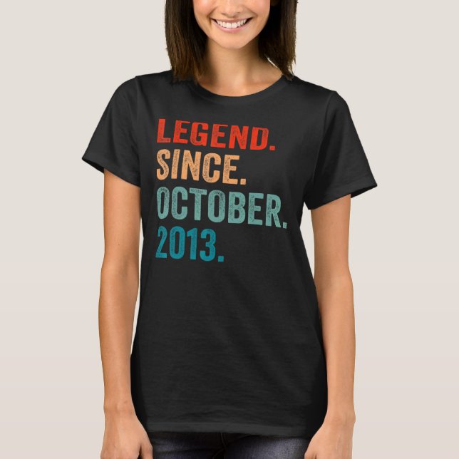 9 Years Old  9th Birthday Boy Legend Since October T-Shirt (Front)