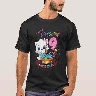 9 Years Old 9th Birthday Girls Cute Cat Awesome Si T-Shirt
