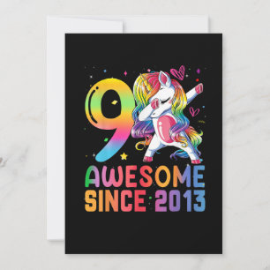 9 Years Old Awesome Since 2013 Dabbing Unicorn Invitation