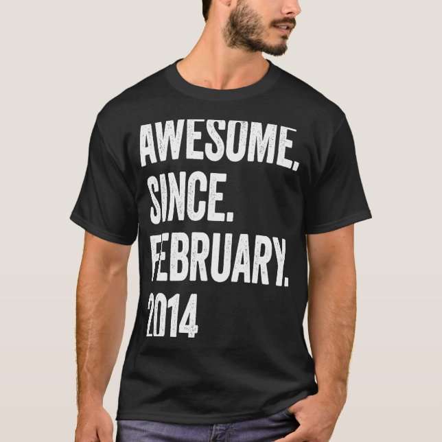 9 Years Old Awesome Since February 2014 9th Birthd T-Shirt (Front)