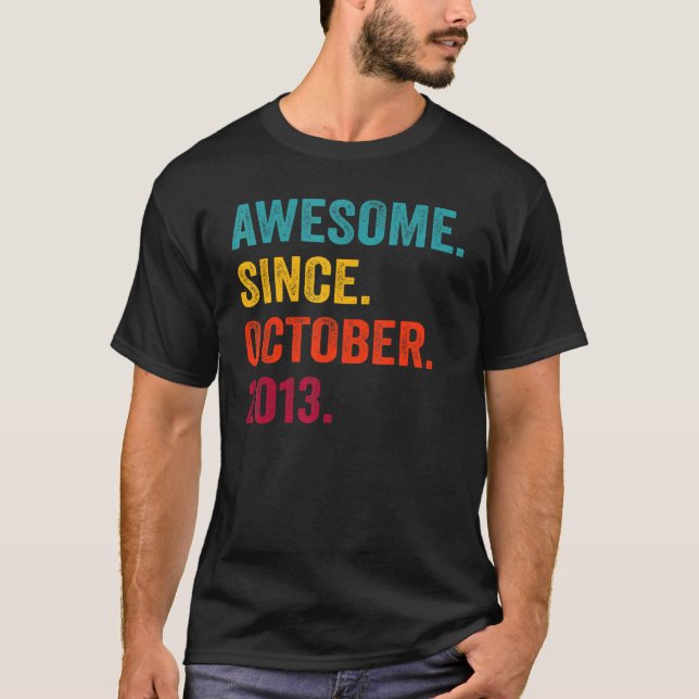 9 Years Old Awesome Since October 2013 9th Bday Bo T-Shirt (Front)