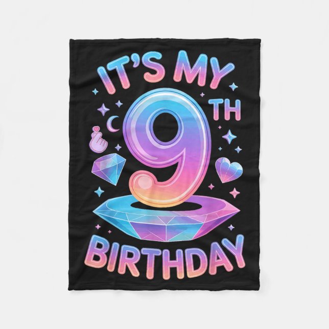 9 Years Old Bday K-p Kids 9th Birthday Girls Kp Bi Fleece Blanket (Front)
